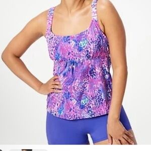 Swimsuits For All Purple and Blue Patterned Tank Top & Boyshorts